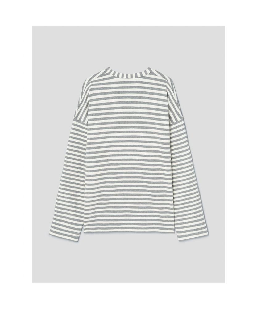 Saendeusaundeu (Unisex) Awning Stripe Long Sleeve T-Shirt Gray
