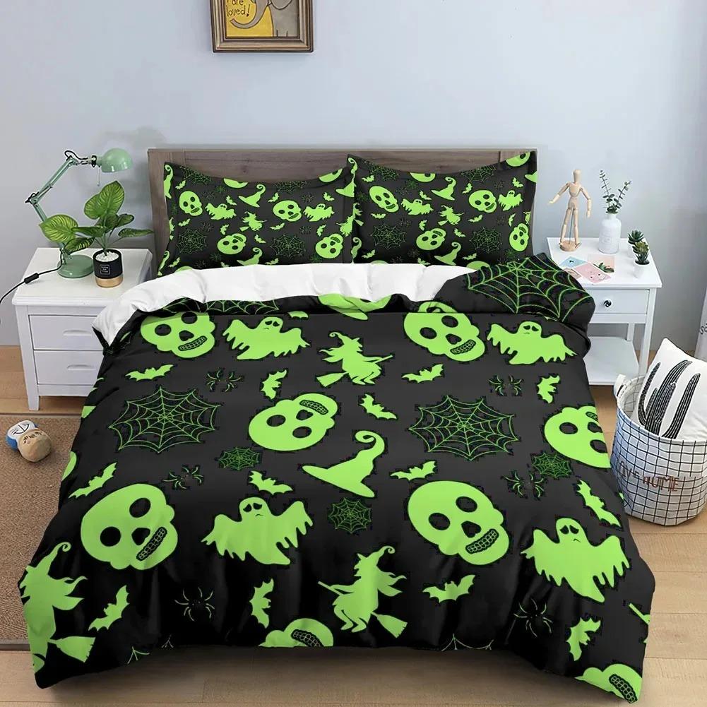 Skull Halloween Bats Bedding Set Boys Girls Twin Queen Size Duvet Cover Pillowcase Bed Boys Adult Home Textileextile