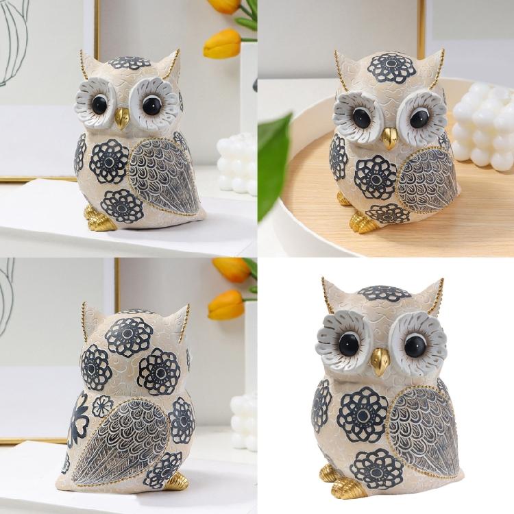 Artistic Owl Figure Statue In Resins with Flower Designs Sophisticated Home Decorative Ornament for Interior Decors