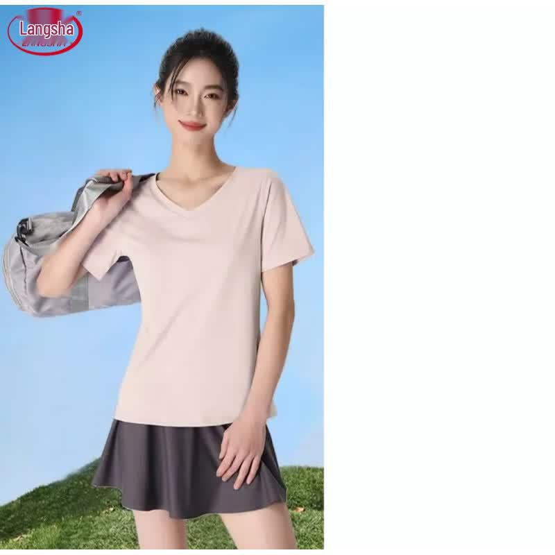 Langsha Women s V-Neck Short Sleeve Fitness & Yoga T-Shirt S (Under 90 lbs)
