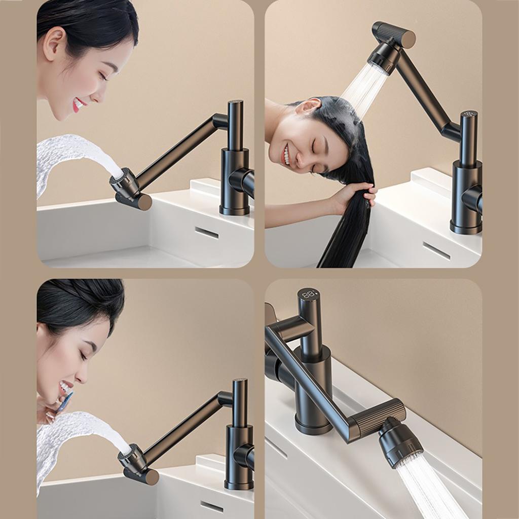 Miscelatore Lavabo LED a Display Digitale Rotazione 360° Multifunzione Getto Aerato Acqua Calda Fredda Rubinetto Lavabo per Bagno