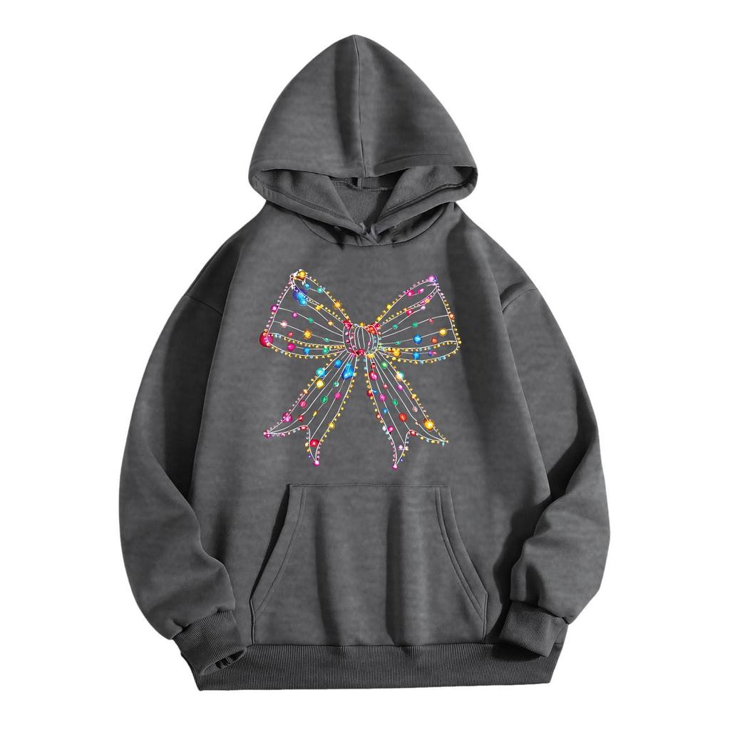 Damen Kapuzenpullover mit Rundhalsausschnitt, langen Ärmeln, bedrucktem Oberteil und einfarbiger Kapuzenpullover