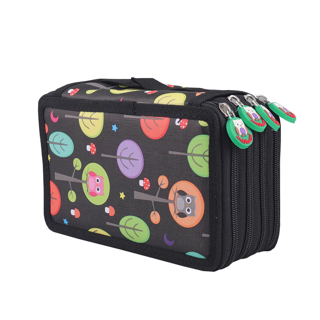 Cute owl shaped zipper pull Four-layer pencil case, portable exquisite stationery storage bag, essential art drawing pencil case
