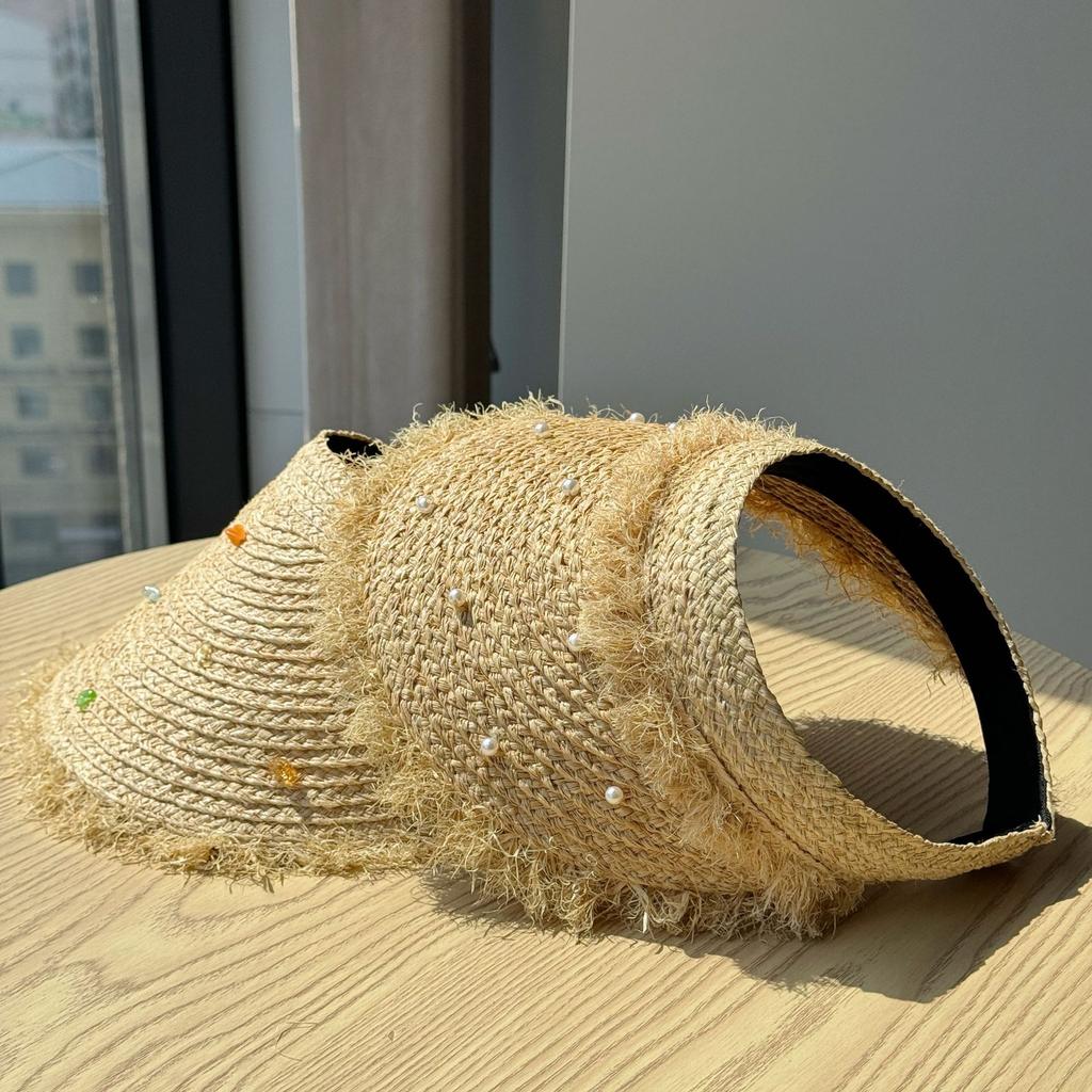 Raffia straw visor hat for women, summer outdoor sun protection hat, new fashionable versatile beach sun hat, trendy