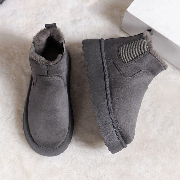 Thick-Soled Flannel Snow Boots with Elastic Band: Solid Color, Casual, and Comfortable