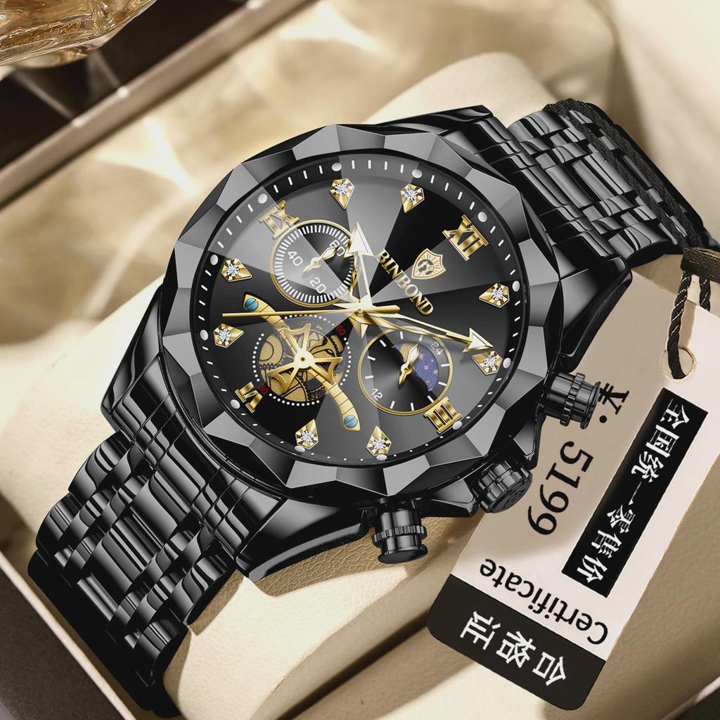 BINBOND Luxury Men Watch Top Original Waterproof Luminous Chronograph Man Wristwatch Stainless Steel Quartz Watches