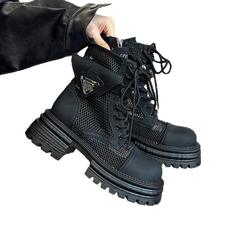 Hollow Martin Boots Women's New Summer Thin Breathable Inner Heightening Thick-soled Hiking Shoes Mesh Short Boots