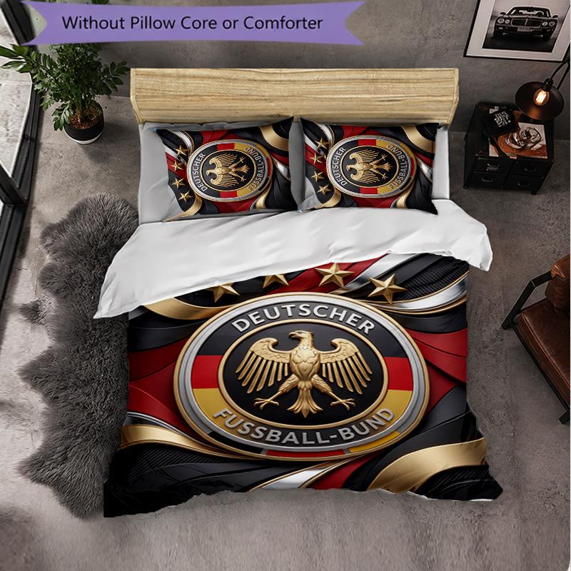 Germany Football Pattern 3 Pieces Bedding Set Soft Microfiber Duvet Cover with Pillow Cases for Bedroom