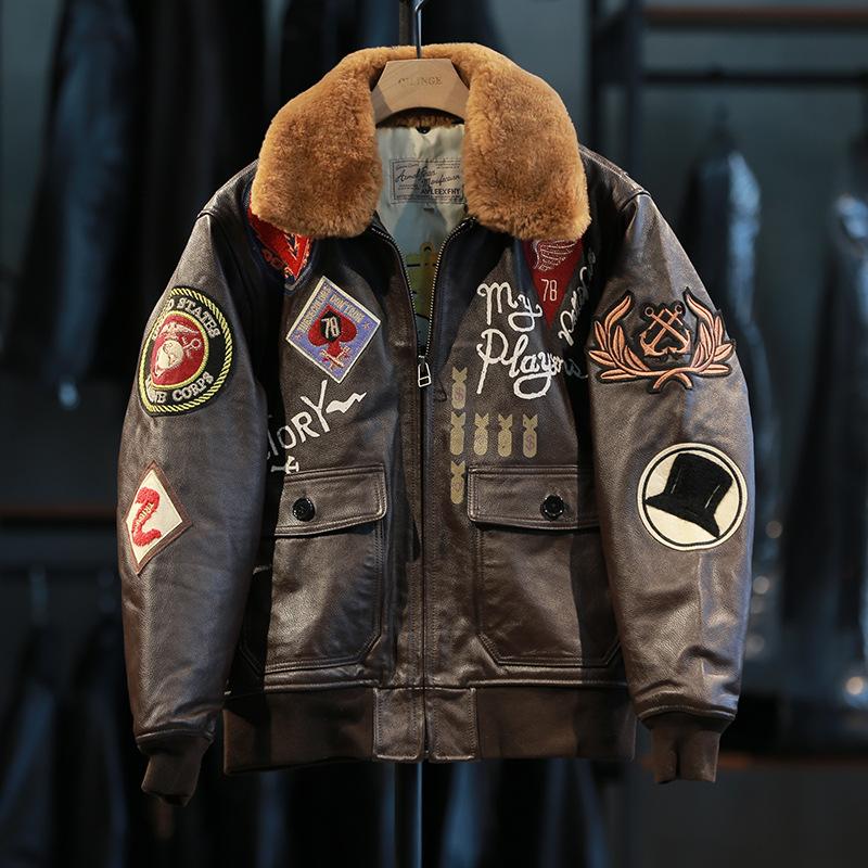 American retro first-layer cowhide bomber G pilot leather jacket men's genuine leather air force leather jacket
