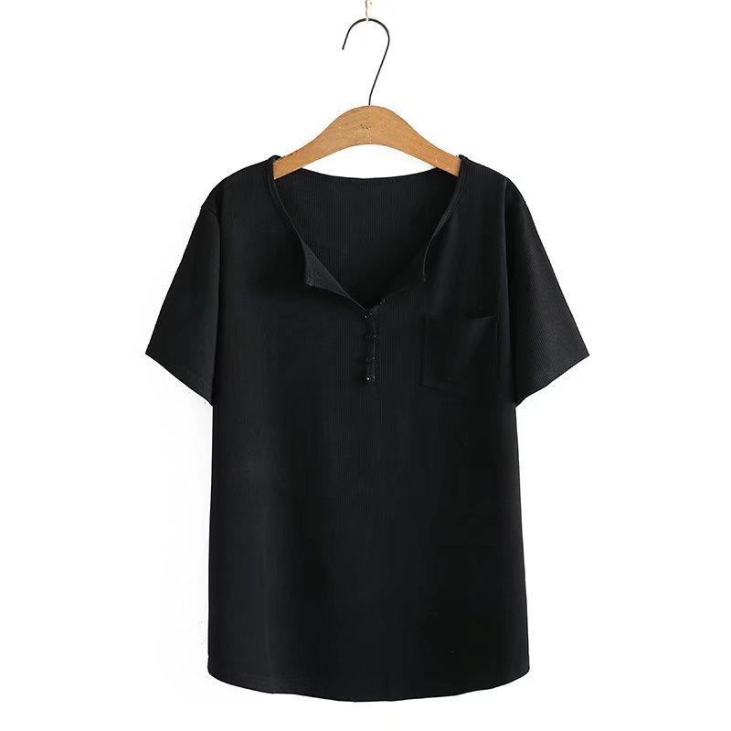 

Мужская повседневная футболка с V-образным вырезом и деталями на пуговицах, однотонная базовая футболка, удобный топ приталенного кроя XL чёрный