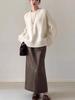 Women's European-Style Heavy-Weight Pure Wool Round-Neck Sweater, Thick & Loose Mid-Length Cashmere Pullover