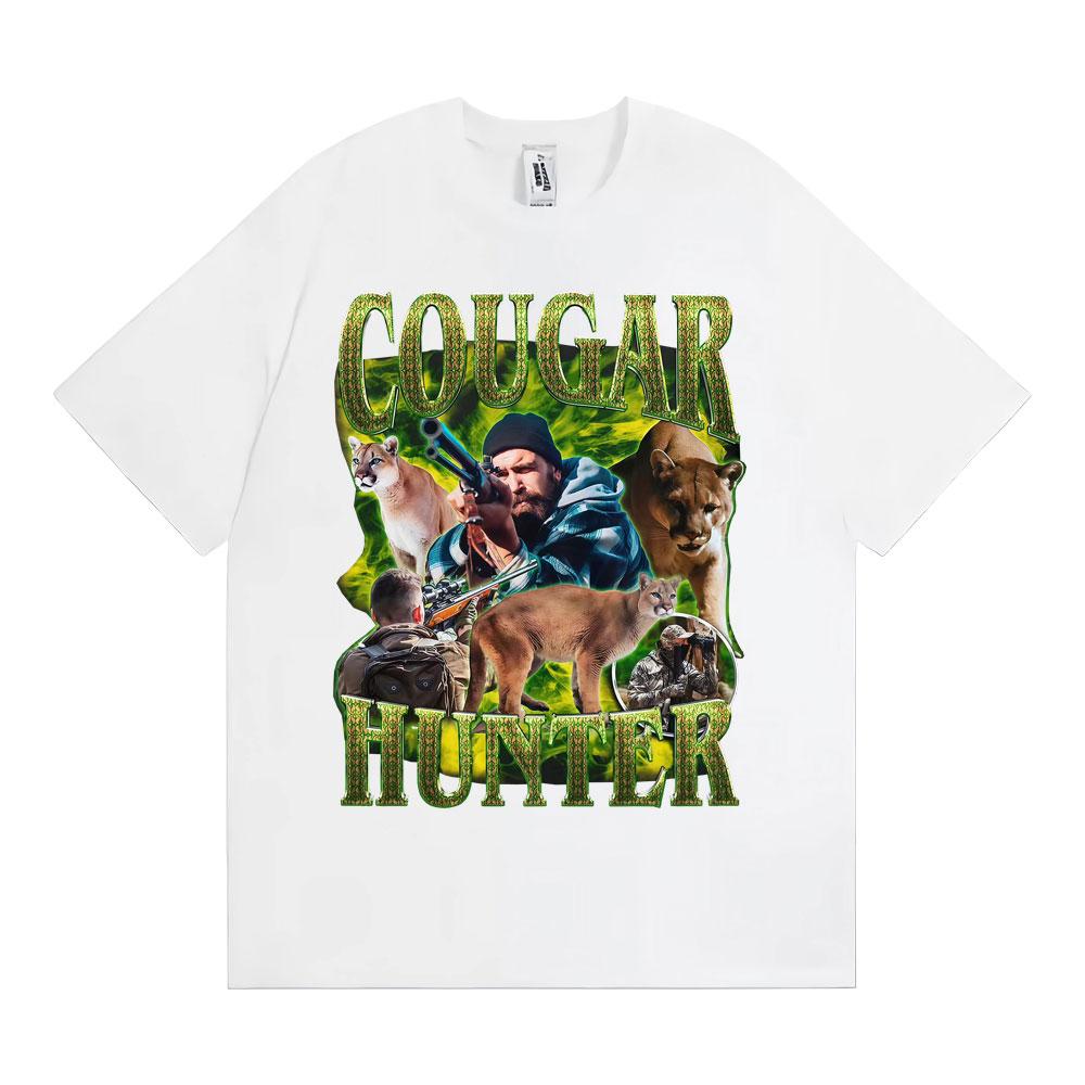 Funny 90s Cougar Hunter Vintage Y2K Graphic T Shirt Men Women Harajuku Humor Tops T-shirts Summer O-Neck Loose Oversized T-shirt