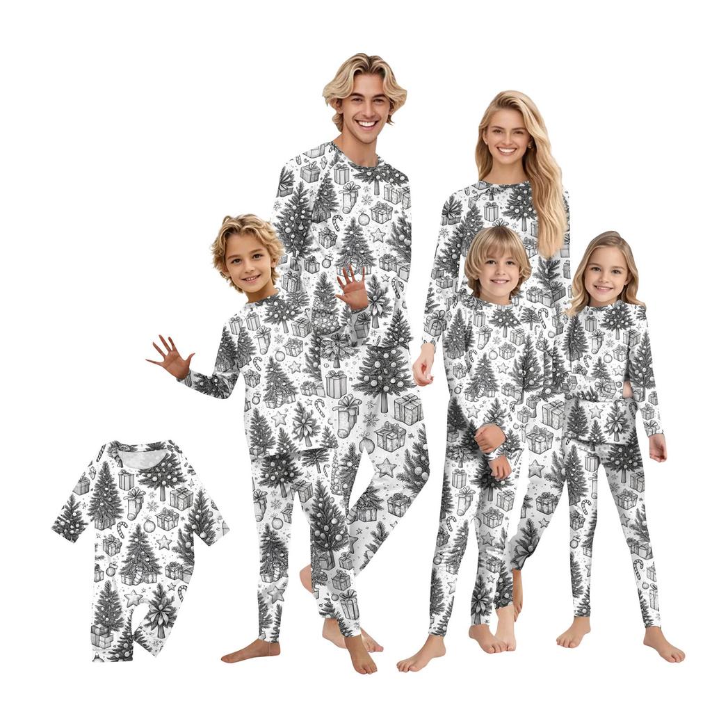 DIY Handbemalt Ausmalbar-Eltern-Kind-Outfit - Weihnachts-Print Rundhals Eltern-Kind Langarm Lange Hose Hauskleidungsanzug Frühling