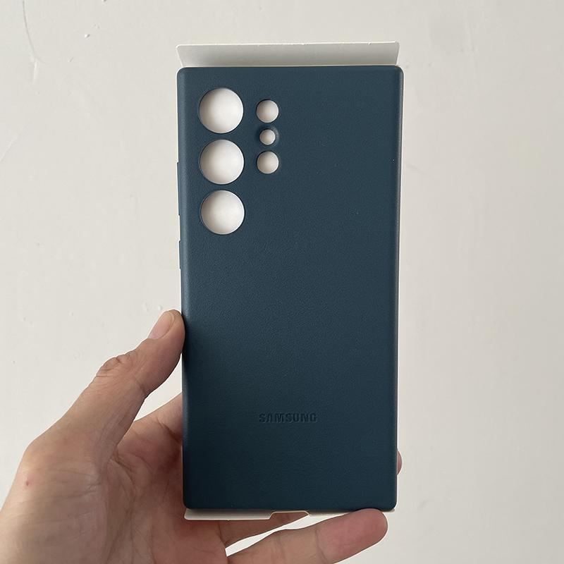 

Оригинальный чехол для телефона Samsung Galaxy S24 Ultra 5G из веганской кожи, мягкий шелковистый защитный кожаный чехол темно-синий