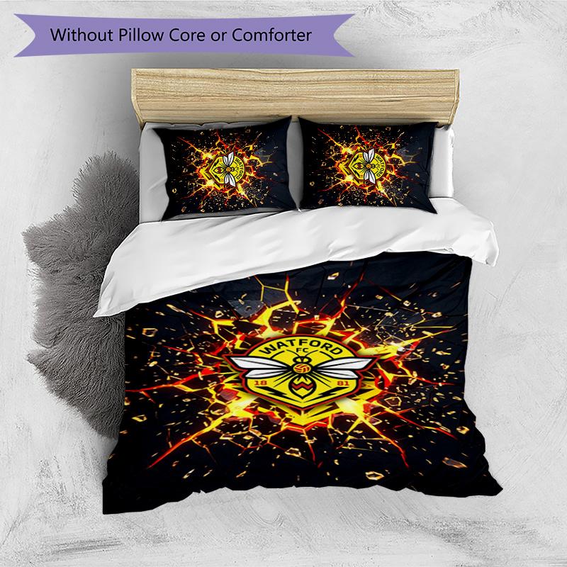 Watford Football Printed 3 Pieces Bedding Set, Comfortable Skin Friendly Bedroom Duvet Cover Set