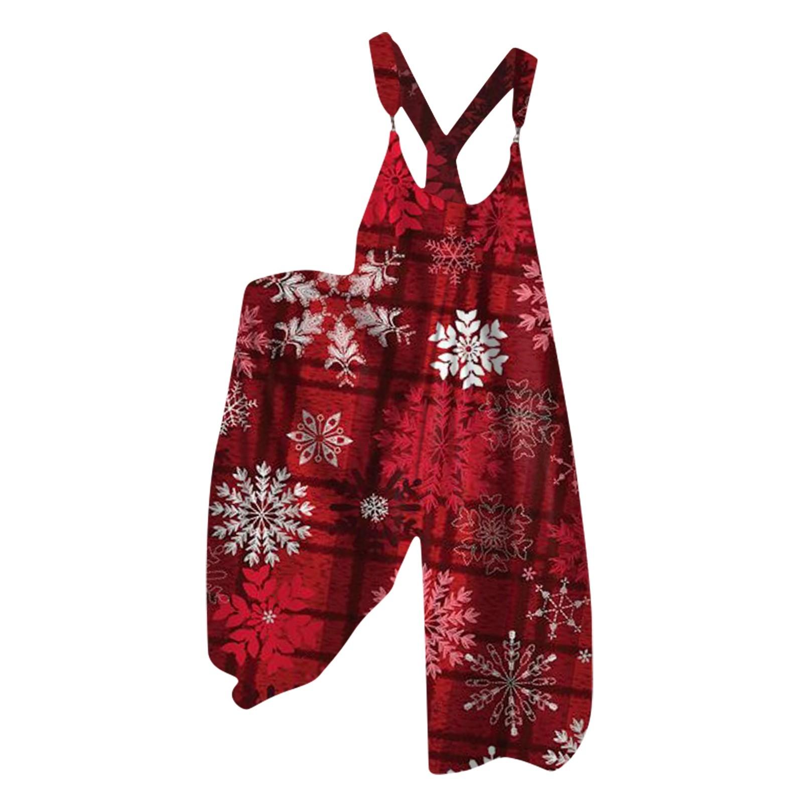 

Женский летний комбинезон с рождественским принтом в винтажном стиле (Нерегулируемые ремни) S красный