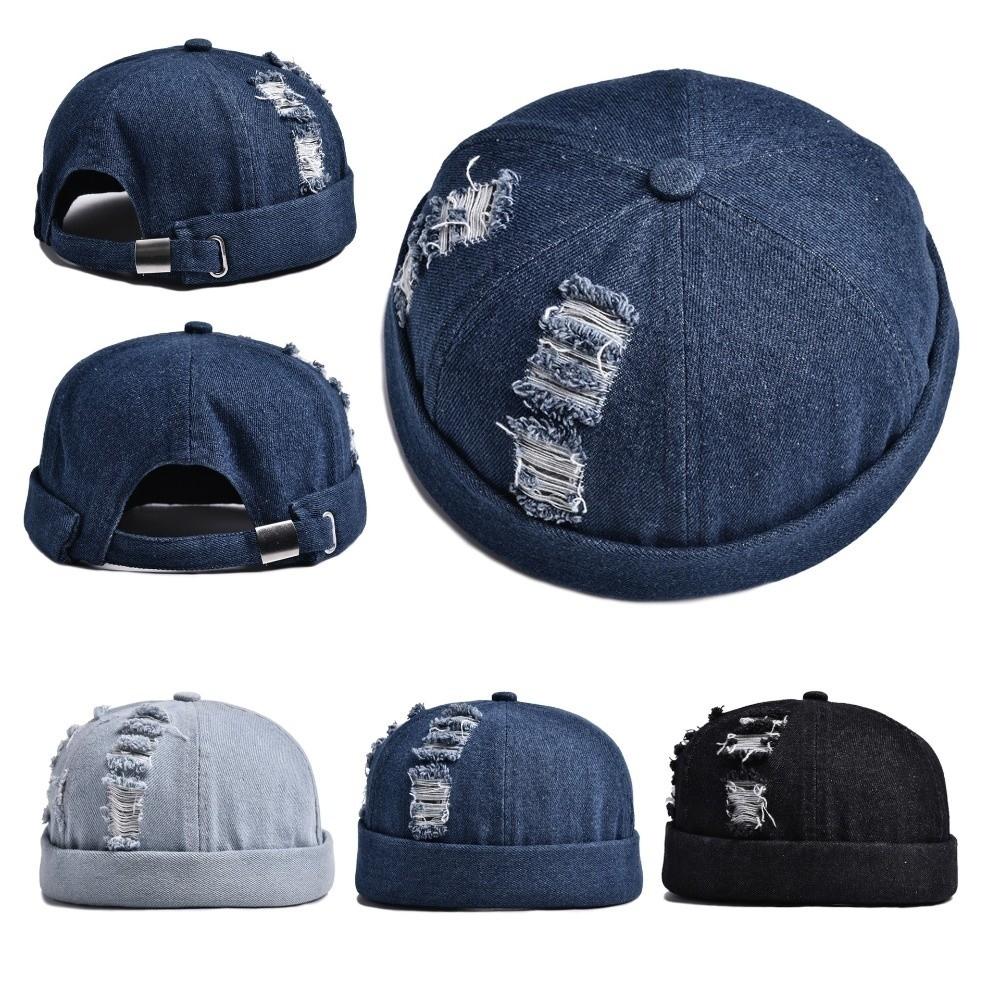 Dome Melon Docker Cap Denim Bucket Cap Fashion Brimless Hat  Outdoor