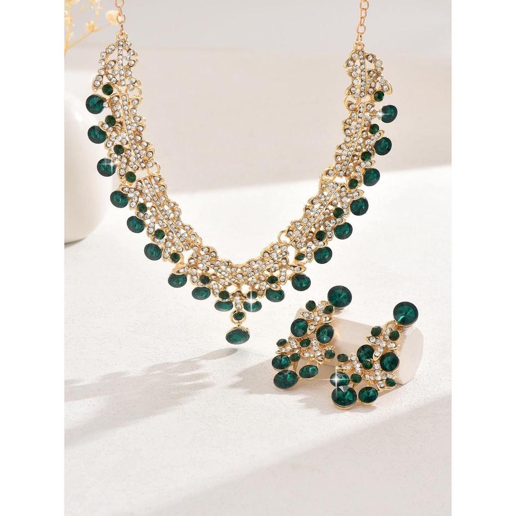 Latest Stylish Design Fancy Wedding Party Crystal Diamonds Necklace Jewellery Set for Women