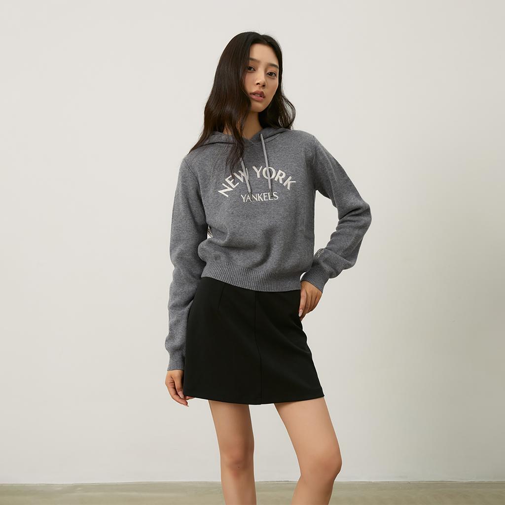 New MLB New York Yankees MLB Preppy Style Collection 24FW Sweater Women's Dark Heather Gray 3FKPV0144-50MGD