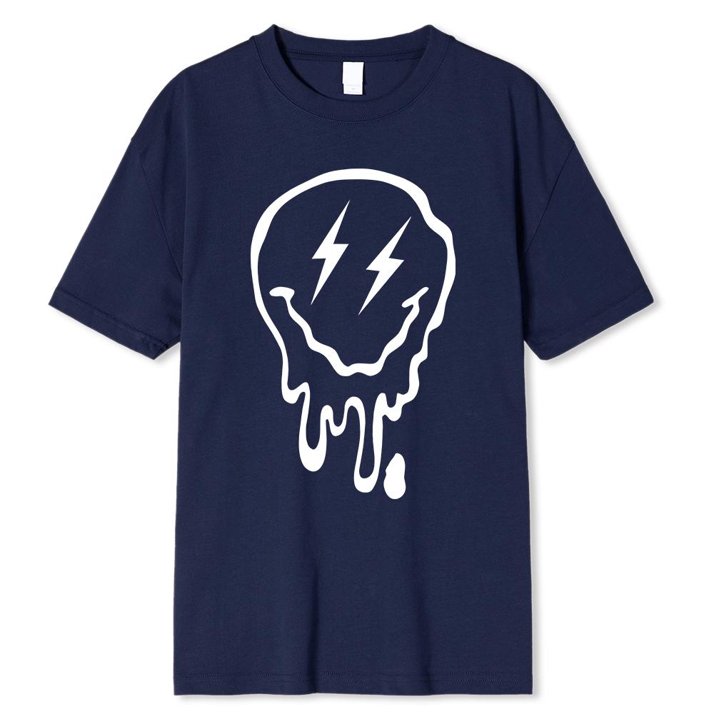 Top z nadrukiem topiącej się uśmiechniętej buzi, męski, oddychający, casualowy, luźny, oversize, bawełniany, z okrągłym dekoltem, bawełniana odzież