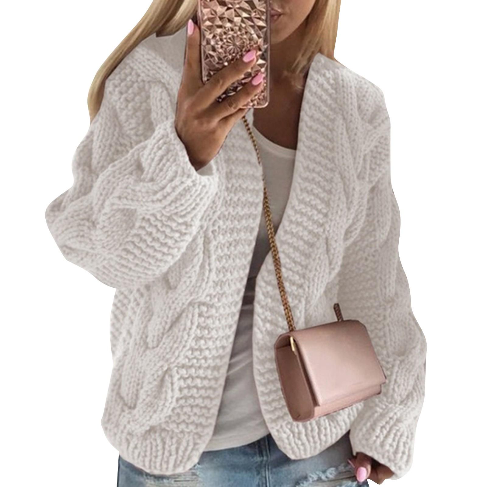 

Женский модный повседневный вязаный кардиган свитер L белый