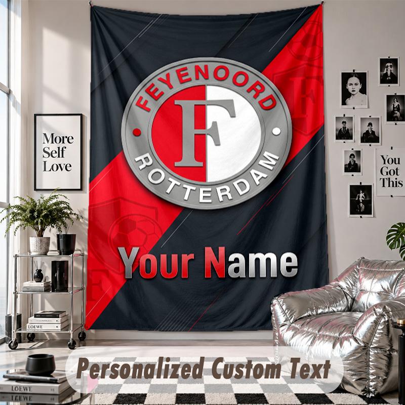 Wall Hanging Tapestry With Custom Name & Text, Feyenoord Decorative Tapestry For Bedroom