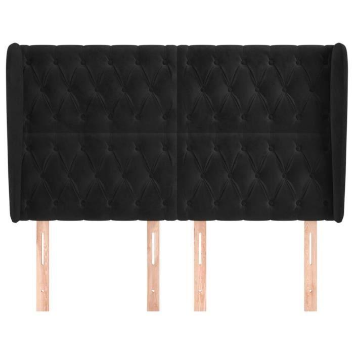 3118342 vidaXL Tête de lit avec oreilles Noir 147x23x118-128 cm Velours