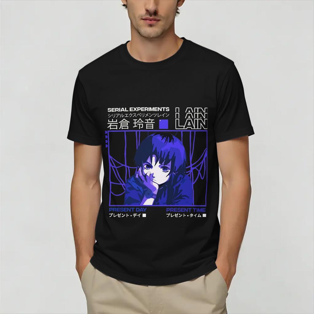 Serial ExperiUnisexts Lain TShirt for Unisex Humorous Pure Cotton Tees Crewneck Short Sleeve T Shirts Plus Size Clothes