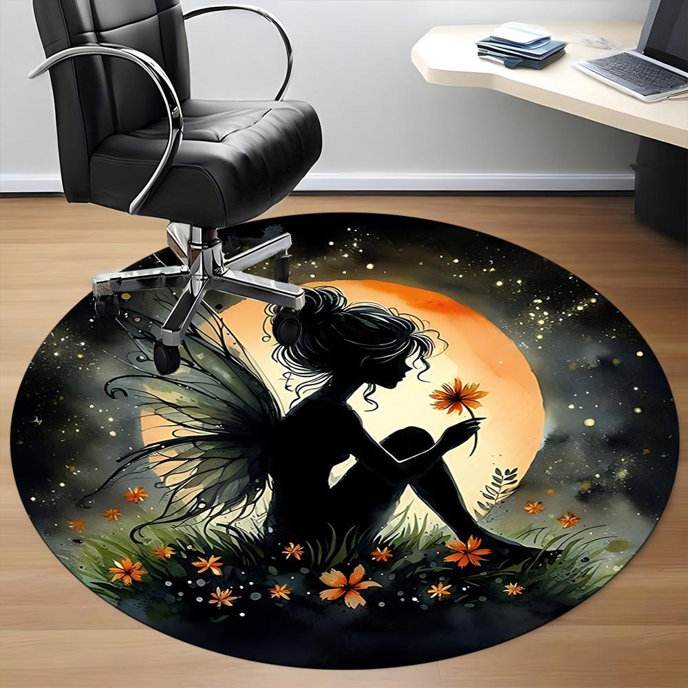 1pc Fairy Bloom Office Round Area Rug,  Mat Suitable ForOffice, Under Office Chairs Bedroom Living Room Home Decor, Room Deco