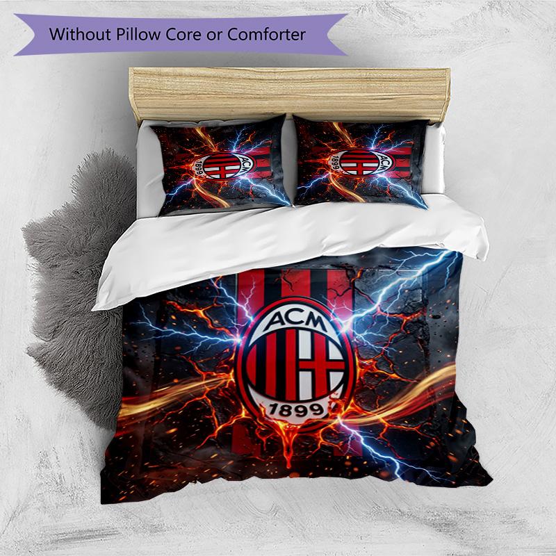 AC Milan Pattern Printed 3PCS Bedding Set Soft Skin-Friendly Washable Duvet Cover & Pillowcases Set All Season Bedroom