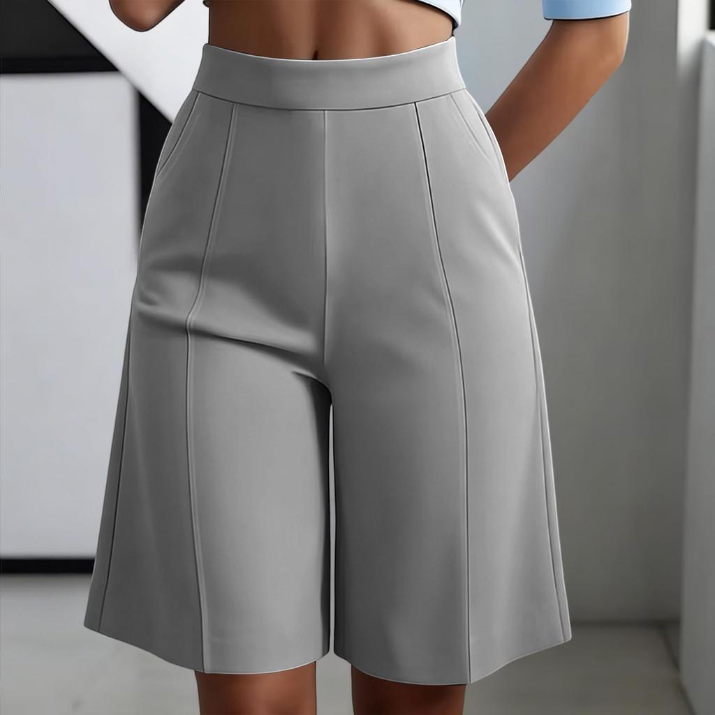 Women's High Waist Elastic Waistband Wide Leg Casual Shorts with Pockets Loose Fit Comfortable Summer Bottoms