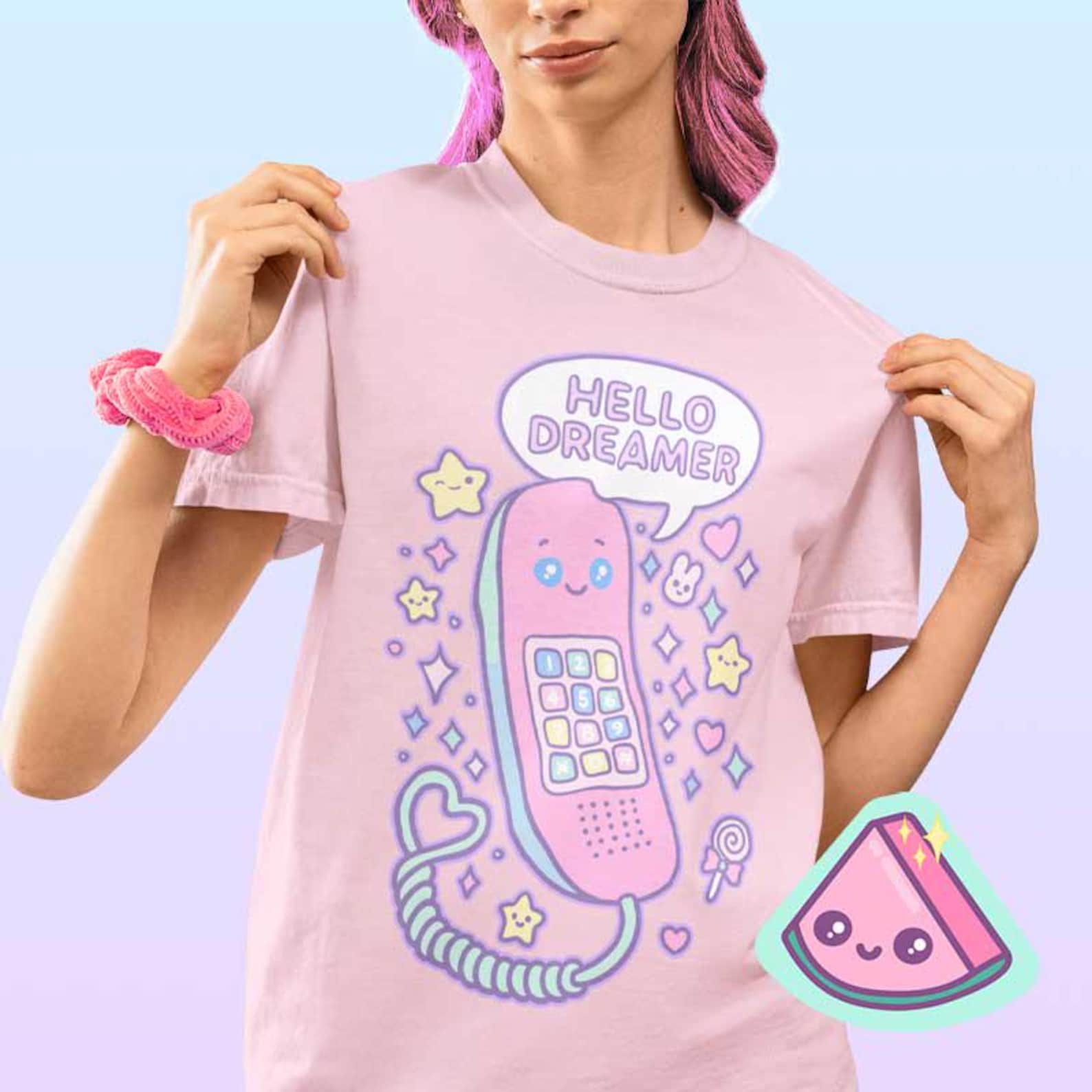 Fairy Kei T-Shirt | Kawaii Graphic Tee | Pastel Harajuku Shirt | Yume Kawaii Clothing | Hello Dreamer Retro Phone 4XL