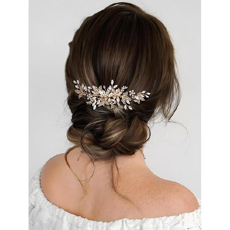 SWEETV Bridal Hair Comb, Rhinestone & Alloy Wedding Hair Accessories, Pearl Bridal Hair Pieces, Hair Side Comb for Women and Girls