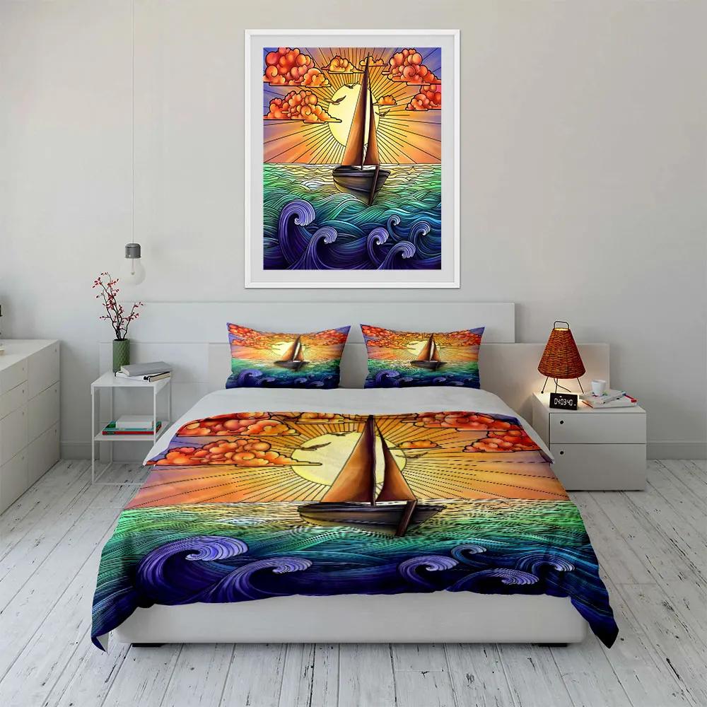 Sailing Sunset Ocean Decor Soft Comfortable Duvet Cover Bedding Set Included 1*Duvet Cover & 2*Pillowcases Gift