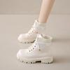 Lady Boots Rock Shoes  Lace Up Boots Round Toe Winter Footwear Lolita Autumn  Large Size Ankle Med Rubber Square