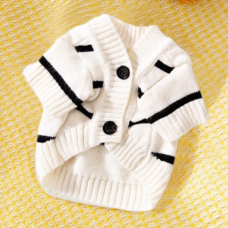 Pet Dog Sweater Striped Knit Cardigan Lightweight Warm Pullover Teddy Bichon Two-Legged Outfit