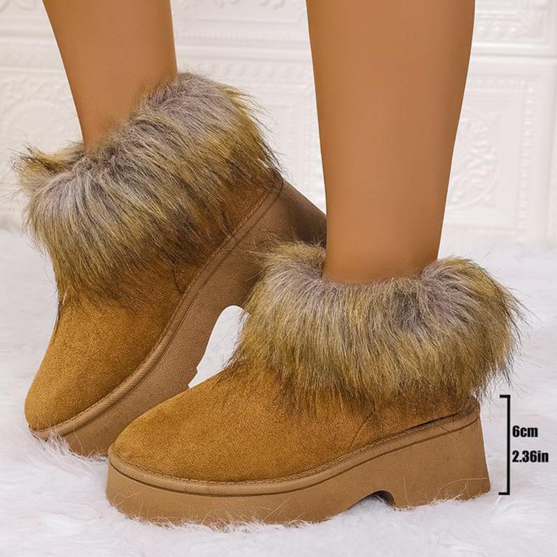 Fashion High Heel Platform Snow Boots Women Winter Fashion Gradient Furry Snow Boots Woman Slip On Non Slip Warm Plush Booties Ladies