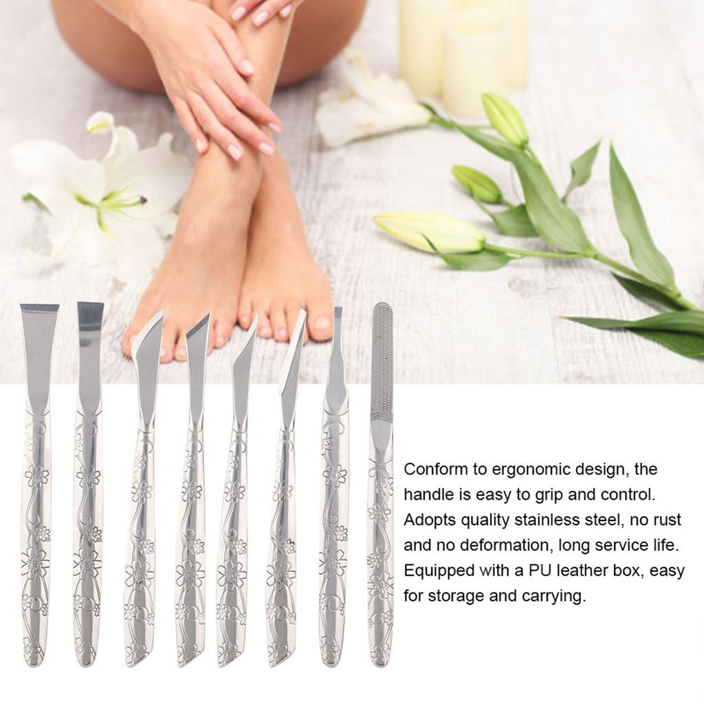 8pcs Stainless Steel Foot File Dead Skin Horny Remover Foot Callus Shaver Pedicure Tool Set