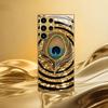 Gold-plated Tempered Glass Phone Case, Compatible Galaxy S26 S25 S24 S23 S22 Ultra Plus. Features a Gold and Blue Feather Design