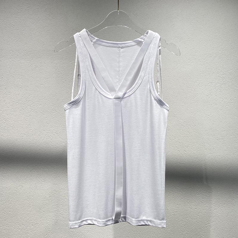 2026 Summer Women s Slim-Fit Y-Strap Camisole - Unique Two-Tone Design Small белый