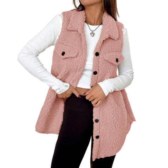 Women's Fuzzy Fleece Vest Casual Oversized Sleeveless Sherpa Jacket Button Down Fluffy Vest for Fall Winter
