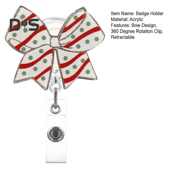 Bow Badge Reel for ID Card Badge 360 Degree Rotation Clip Sparkling Non-Slip Retractable Badge Holder Clip for Doctor Nurse Medical Staff Office