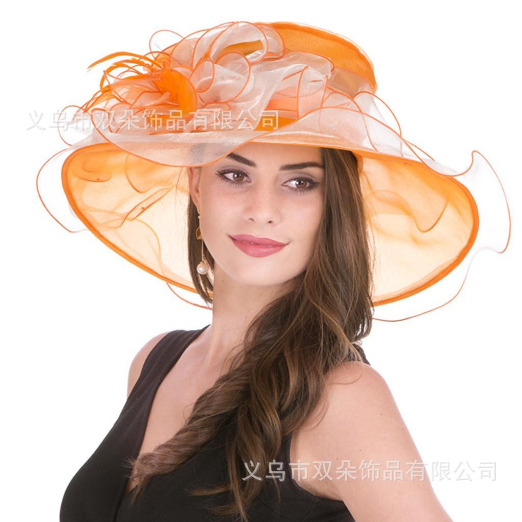 European, American British and European root yarn sunscreen hat women's summer elegant big flower sun hat seaside vacation lady temperament sun hat