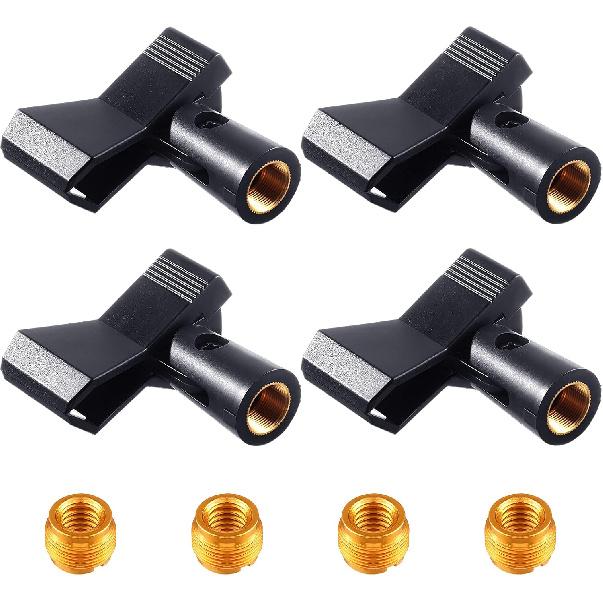 Yeshone 4 Pieces Mic Clips for Stands with 4 Adjustable Adapters Microphone Holder Wireless Mic Holder Clamp with 5/8 Inch Male To 3/8 Inch Female