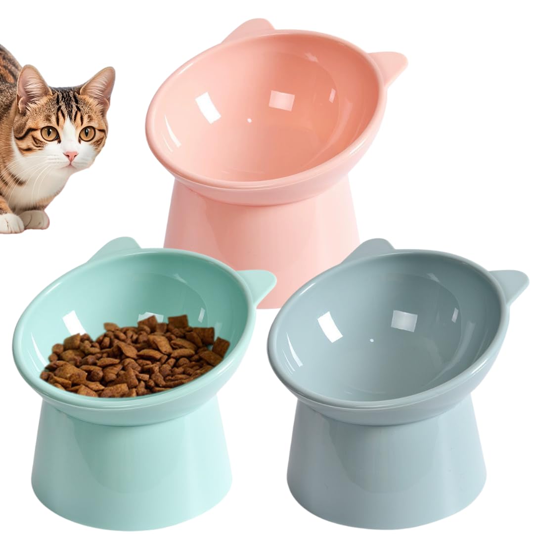 

RekiLife Cat Food Bowls, Easy-to-Eat, Easy-to-Clean, 3-Piece Set