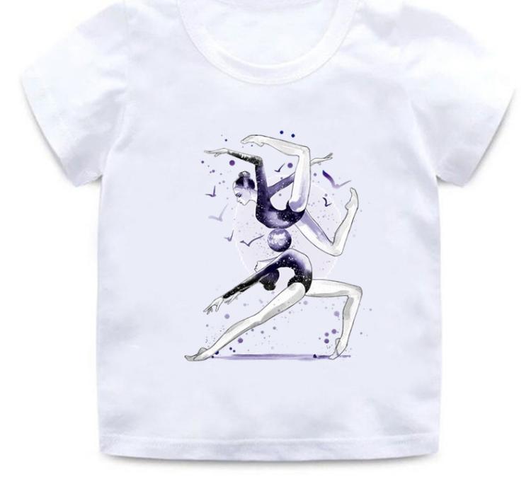 Children's Gymnastics Dancer Printed Summer Fashion Cute Casual Short Sleeve Children's Top