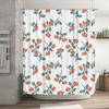 Delightful Floral Shower Curtain Set Modern Bathroom Decor with White Base + 12 Hooks in Green Leaves Orange Blossoms Design
