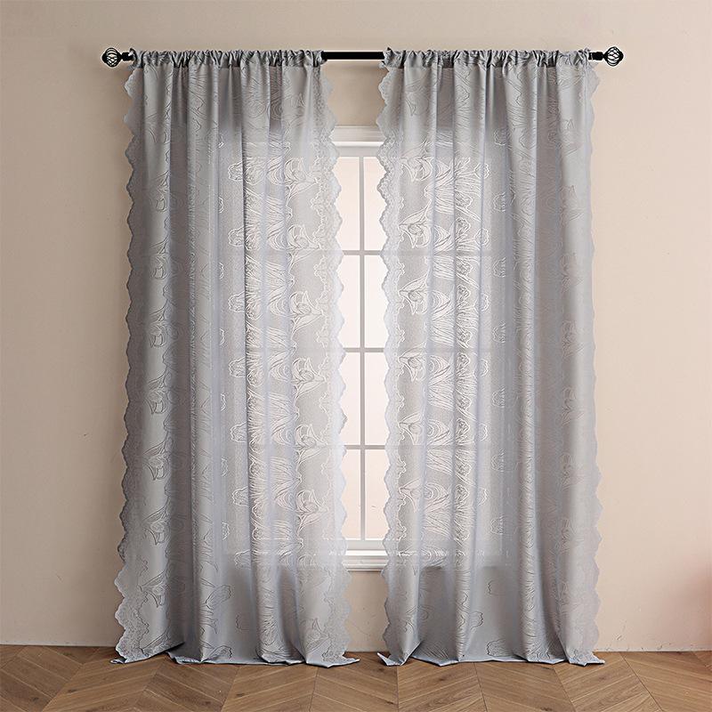 Американское Тюльпановое Вышитое Кружево Четыре Сезона Универсальная Ткань для Штор Занавеска на Балкон Москитная Сетка 2pcs*140*100 светло-серый
