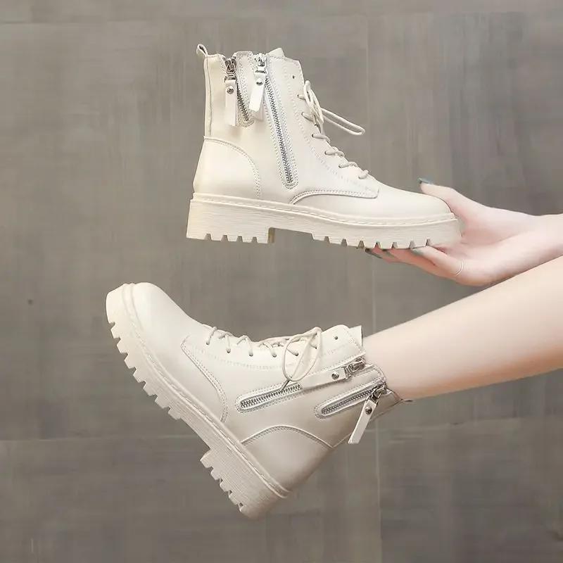 Fashion Elegant With Medium Heels Woman Short Shoes High Platform Winter 2024 Ankle Boots for Women Quality Autumn Y2k Spring Pu Booties