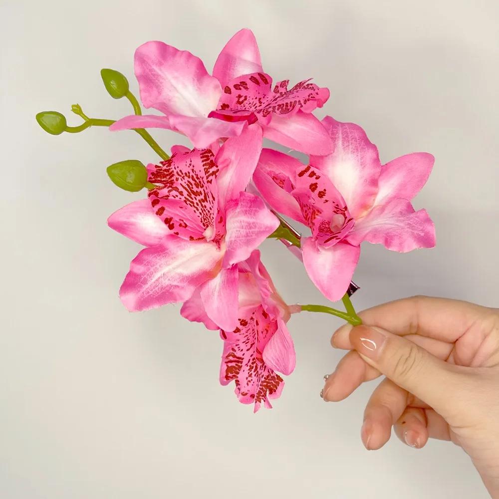 Orchid Flower Fairy Hairpins Spring Summer Artificial Flowers Floral Barrette Wedding Party Travel Hairpiece for Women Girls